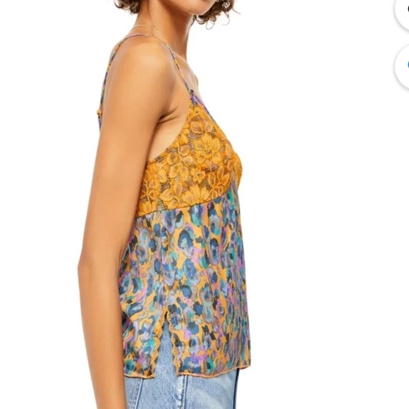 FREE PEOPLE Womens Brown Lace Printed Spaghetti Strap V Neck Tank Top Size: L - Picture 9 of 9